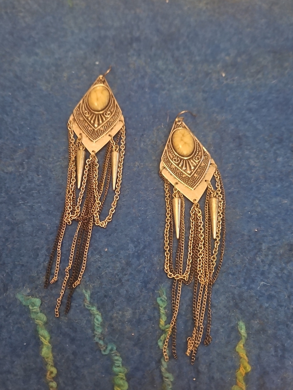 6 For $15 Boho Dangle Fringe Earrings with Cream Stone.